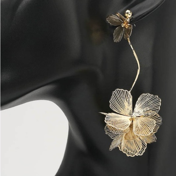 Gold Bloom Drop  Earrings - Picture 3 of 3